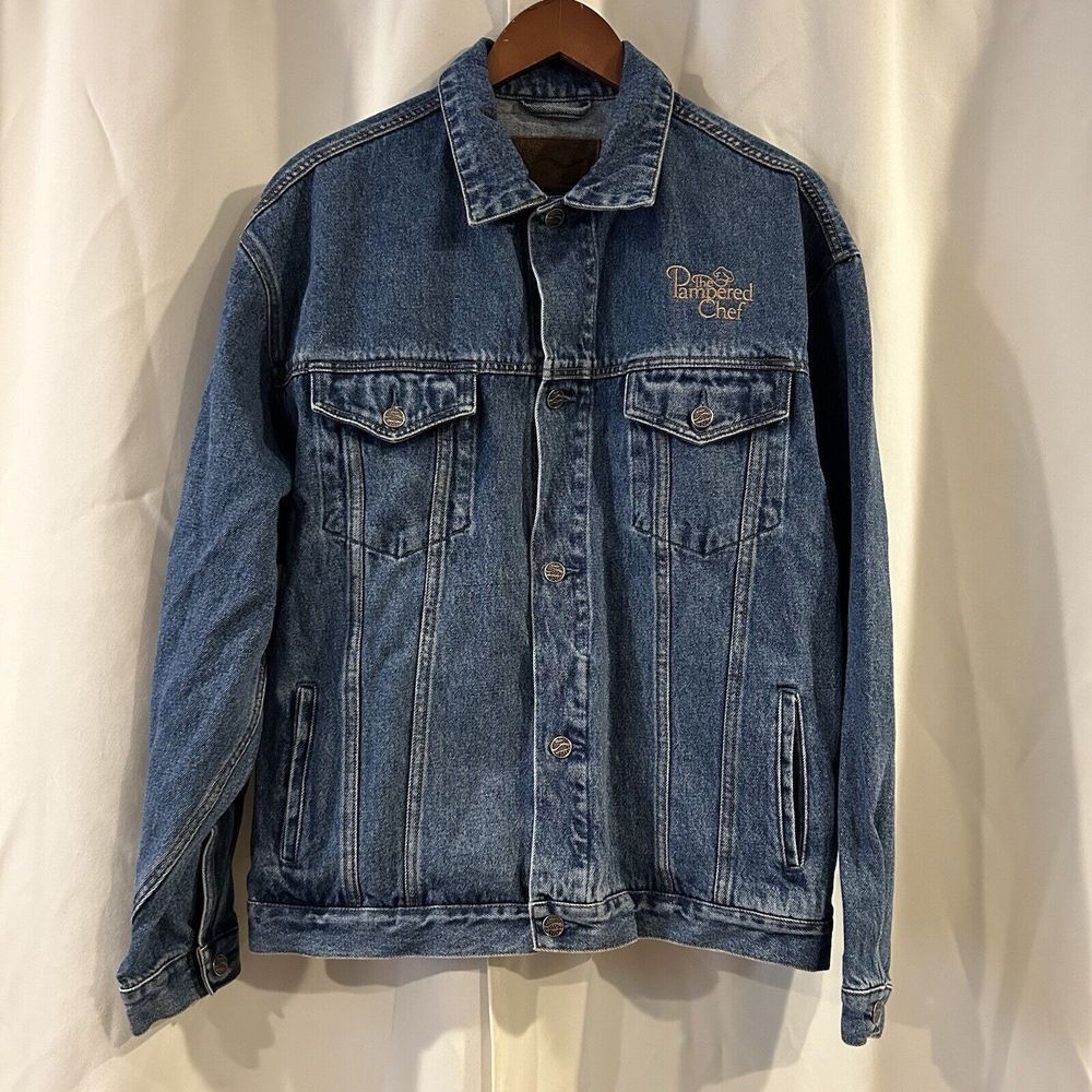 The Pampered Chef Embroidered Denim‎ Jean Jacket Size Large